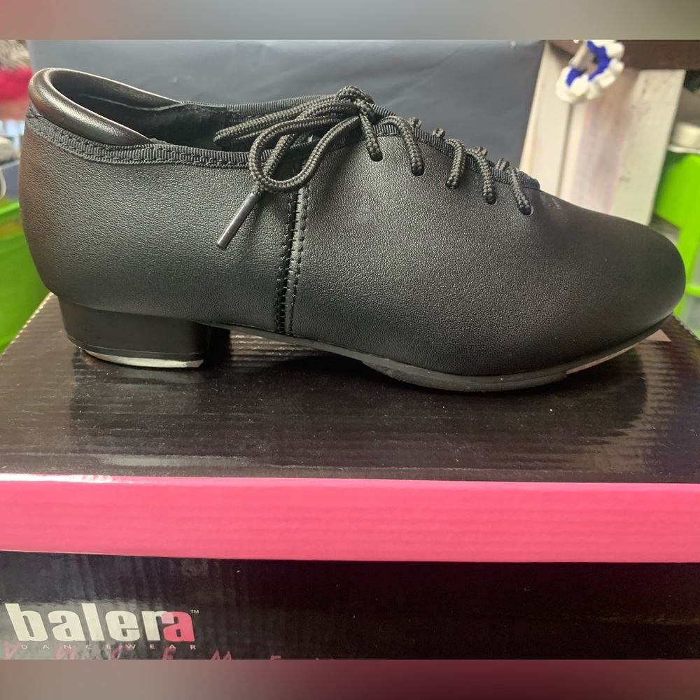 Childs Sz 4M Balera Black Lace Up Full Sole Jazz Tap Oxford Tap Dance Shoes NIB